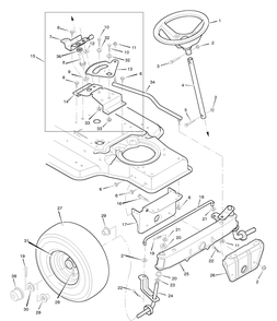 Steering Diagram and Parts List for 38702X8E 1996 Briggs and Stratton Lawn Tractor